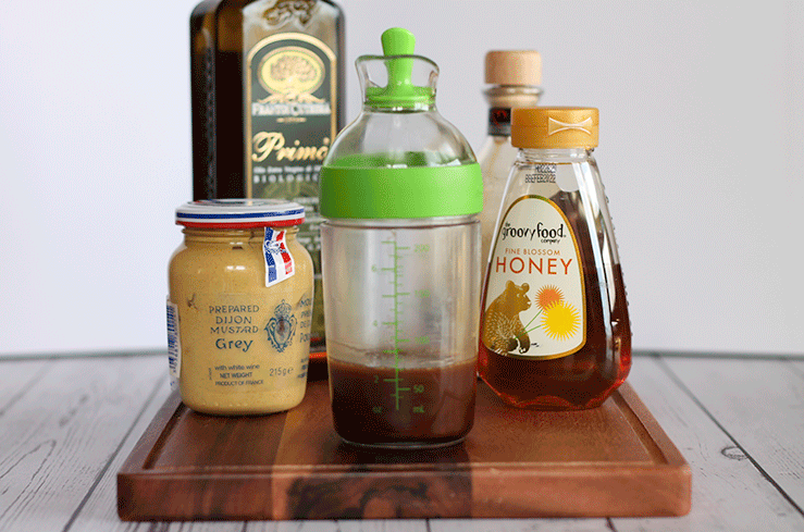 how to make olive oil, balsamic, mustard and honey dressing 