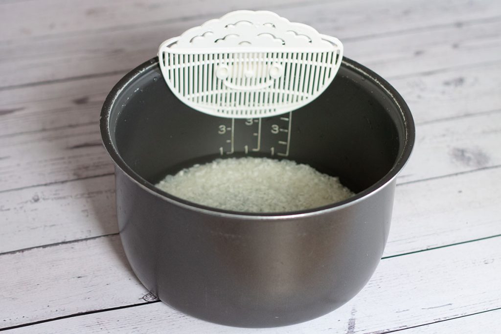 rice cooking in a pan