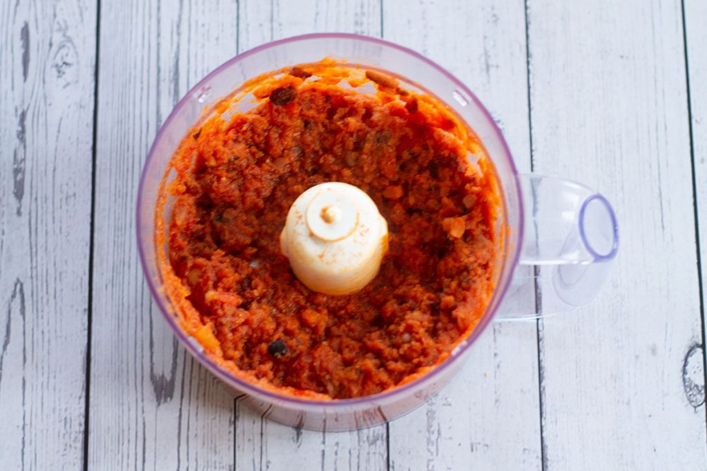 cooked sweet potato chilli in a food processor