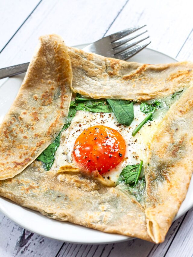 plated French buckwheat crepe with a fork