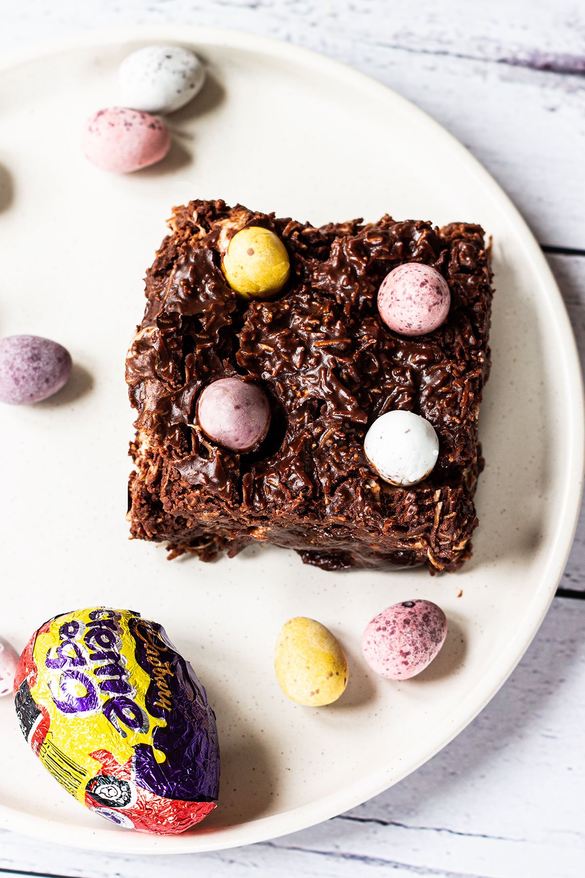A Cadbury Easter Brownie on a plate.