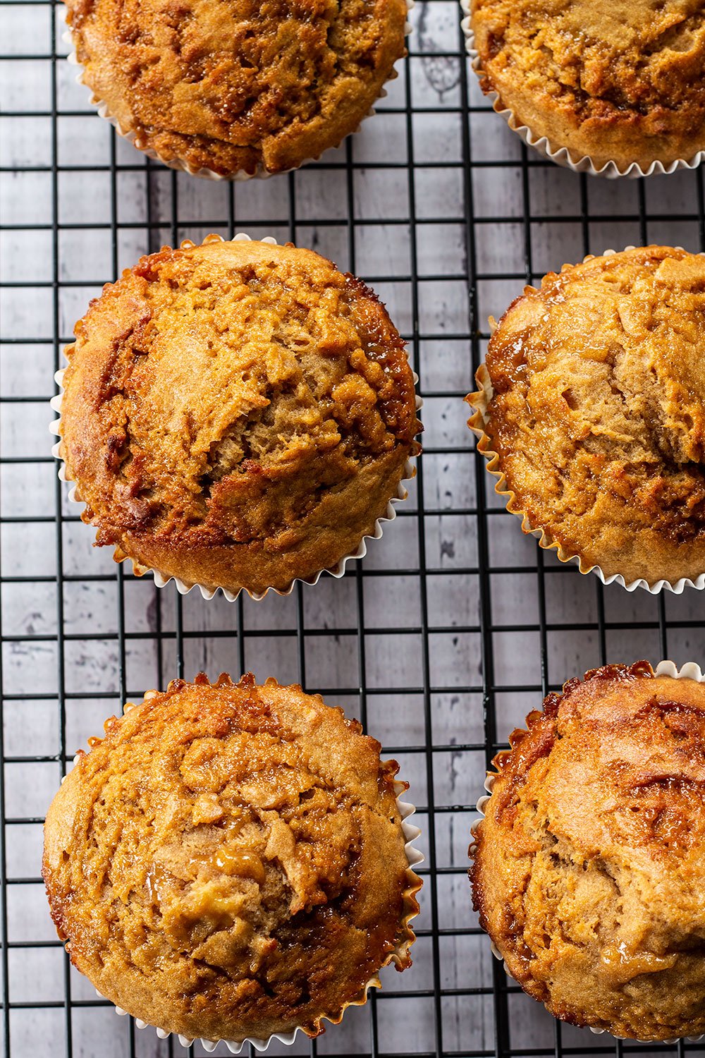 Easy Banana Caramel Muffins on wire rack