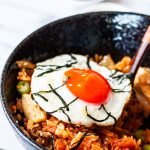 chicken kimchi fried rice in a bowl