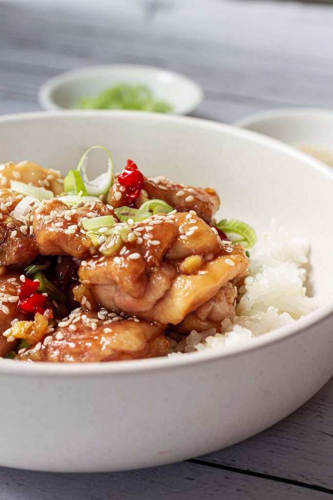 A bowl of Speedy and Spicy Sesame Chicken