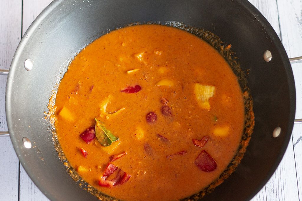 Red curry sauce in pan