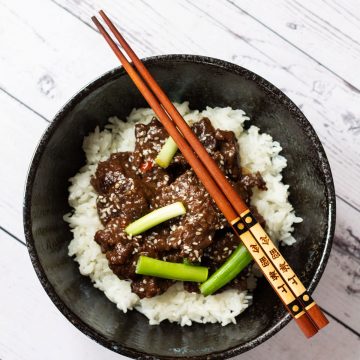 A bowl of Spicy Instant Pot Mongolian Beef