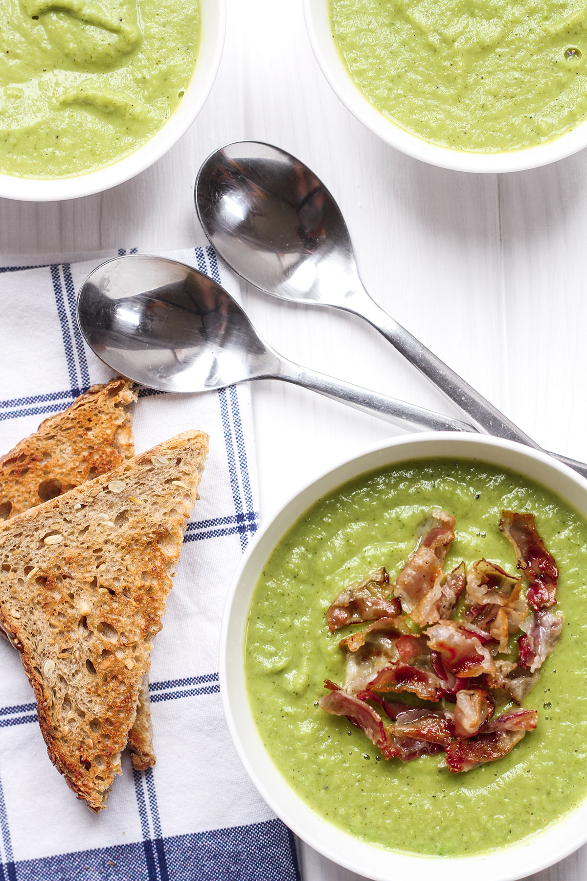 A bowl of Easy & Healthy Broccoli and Pea Soup