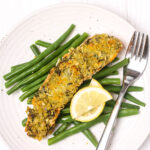 A serving of Pesto Crusted Salmon