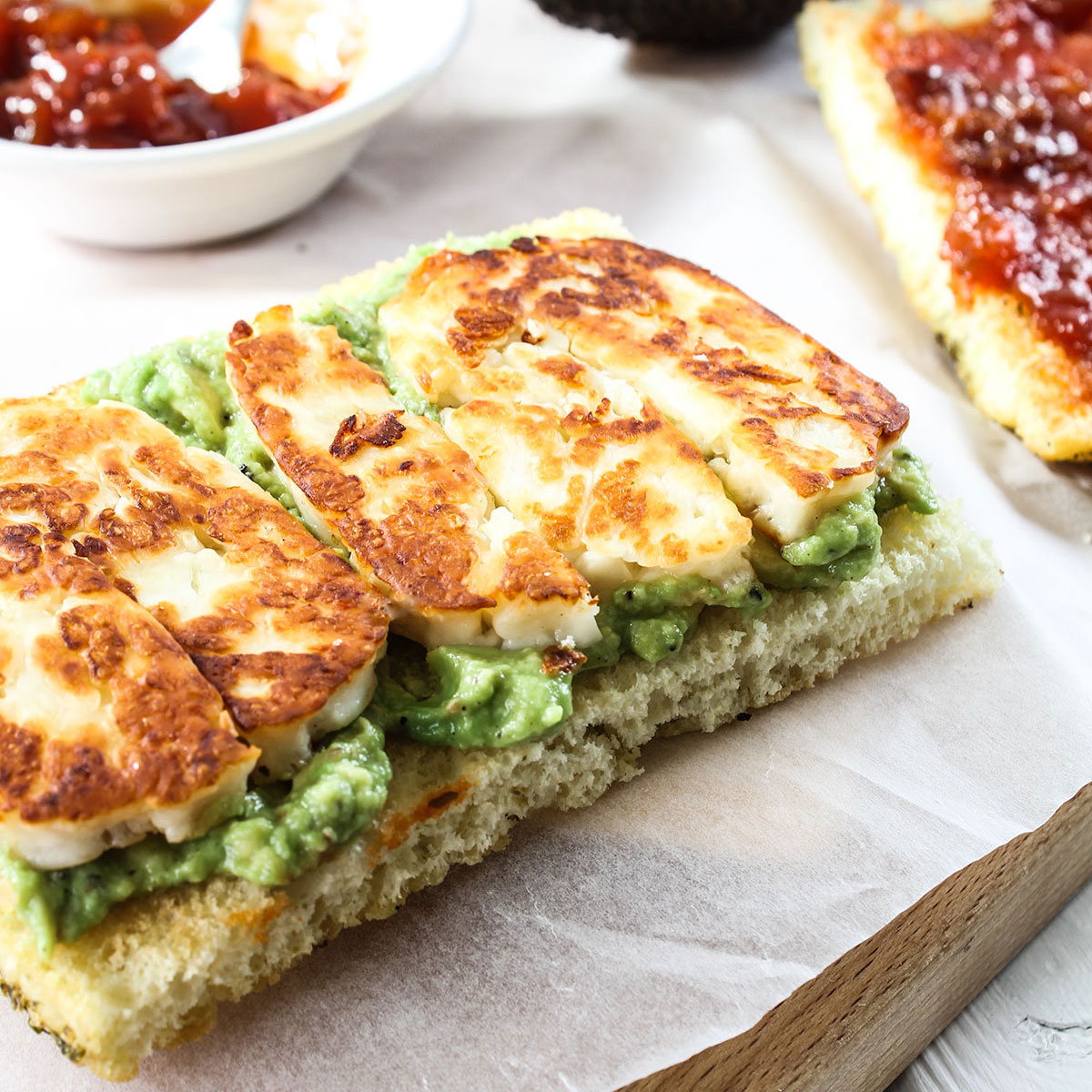 Easy Halloumi and Smashed Avocado Sandwich (on focaccia) - Knife and Soul