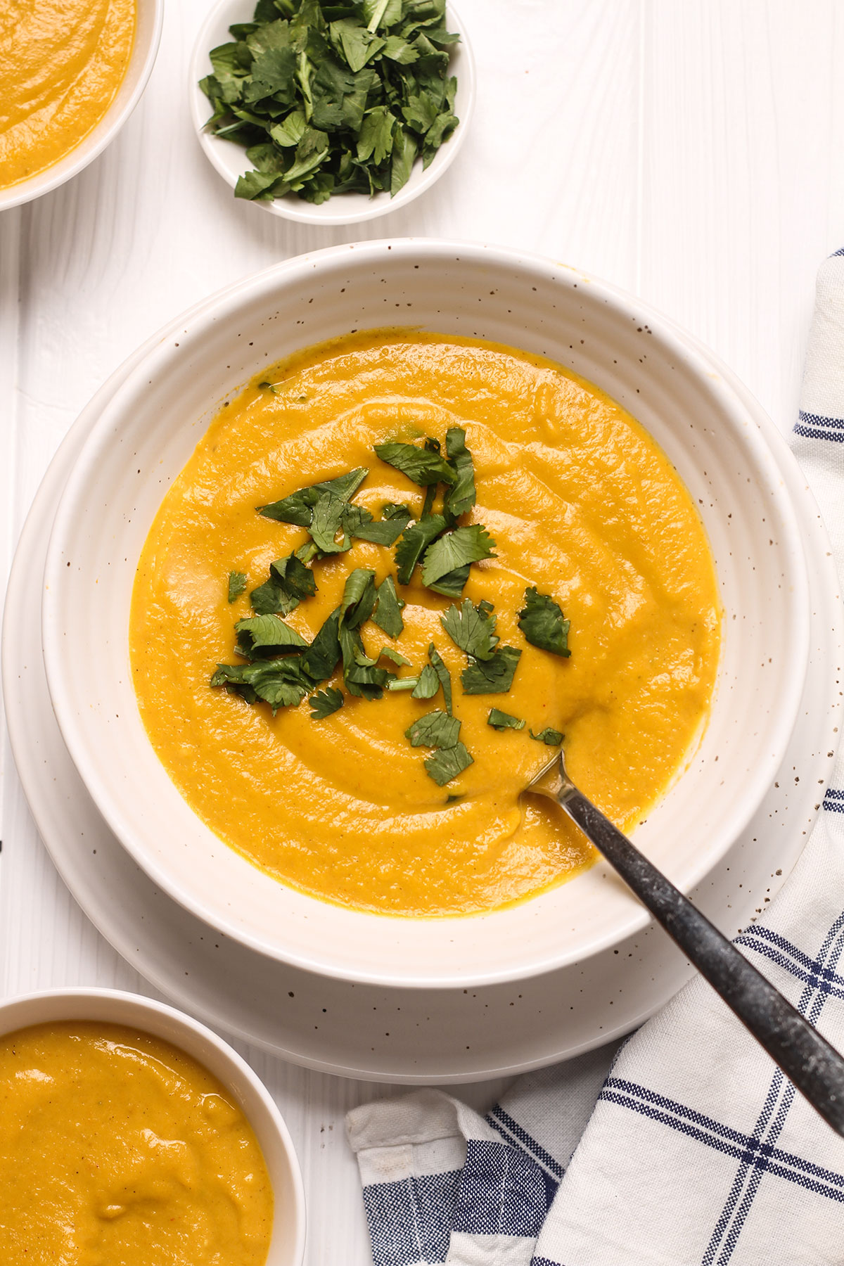 A bowl of Spicy Roasted Carrot and Parsnip Soup