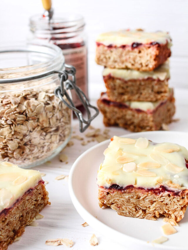 Bakewell Flapjacks With A Yoghurt Topping