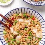 A serving of Quick Egg Fried Rice with Prawns