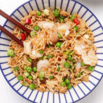 A bowl of Quick Egg Fried Rice with Prawns