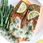 A serving of Super Easy Dill Sauce For Salmon