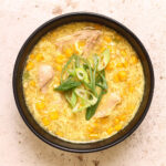 A bowl of Easy Chinese Chicken and Sweetcorn Soup