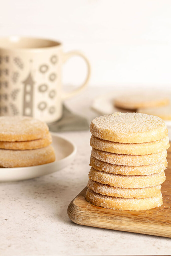 Shortbread cookies with a cup of tea