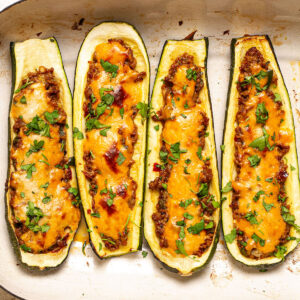 Easy Stuffed Courgettes (with lamb mince) ready to serve