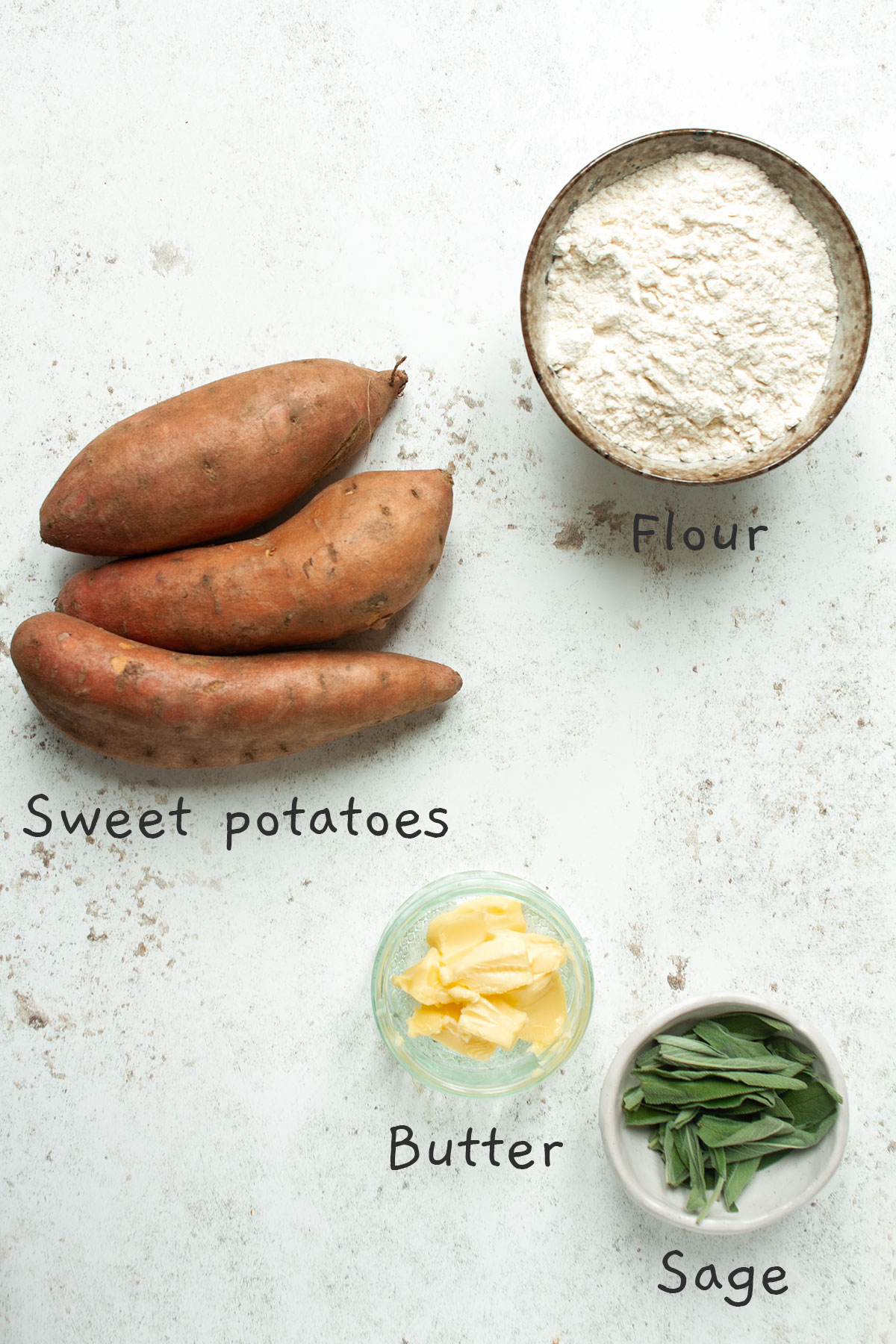Photograph of the ingredients for Sweet Potato Gnocchi.