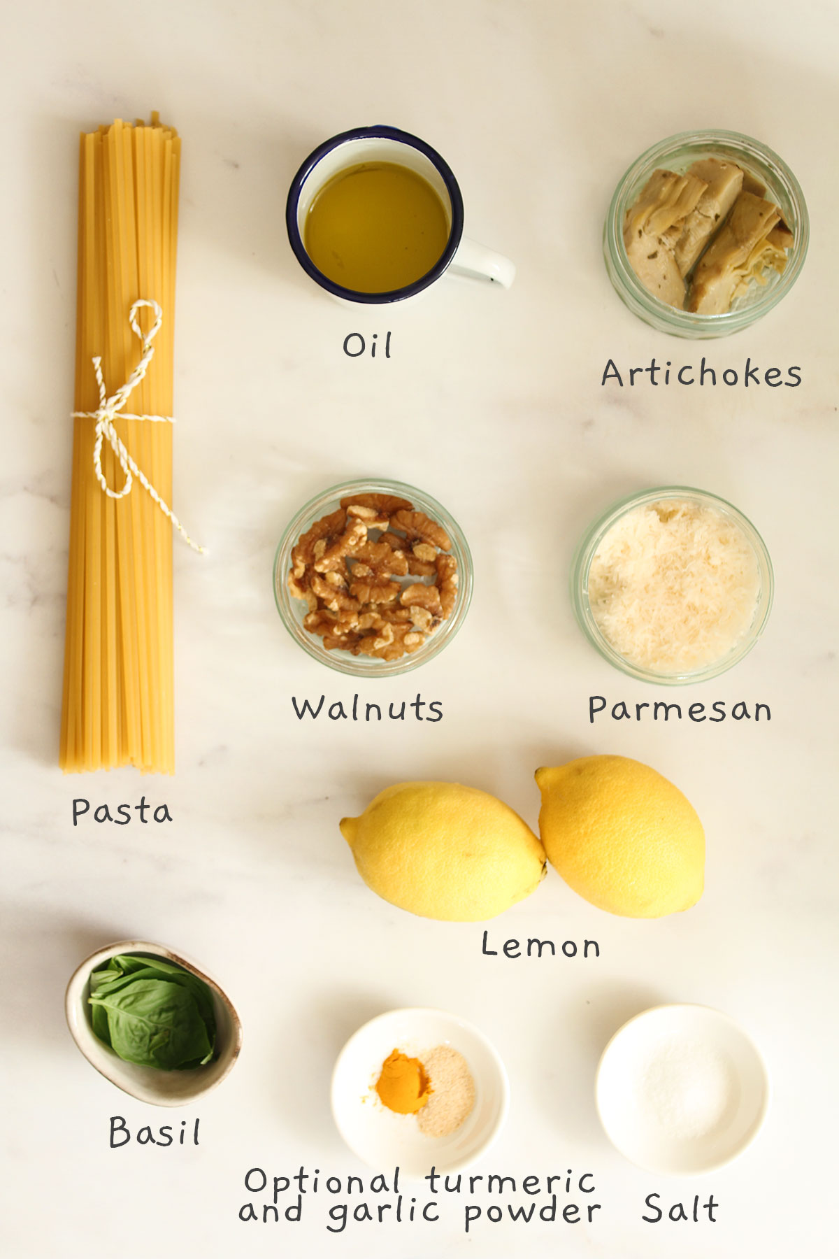 All recipe ingredients laid out on a white background.