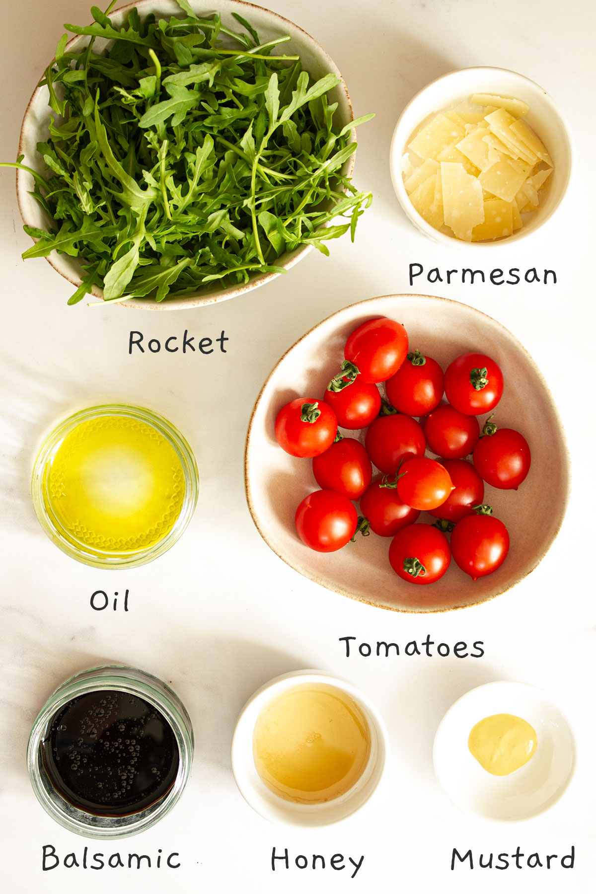 All recipe ingredients laid out on a white background.