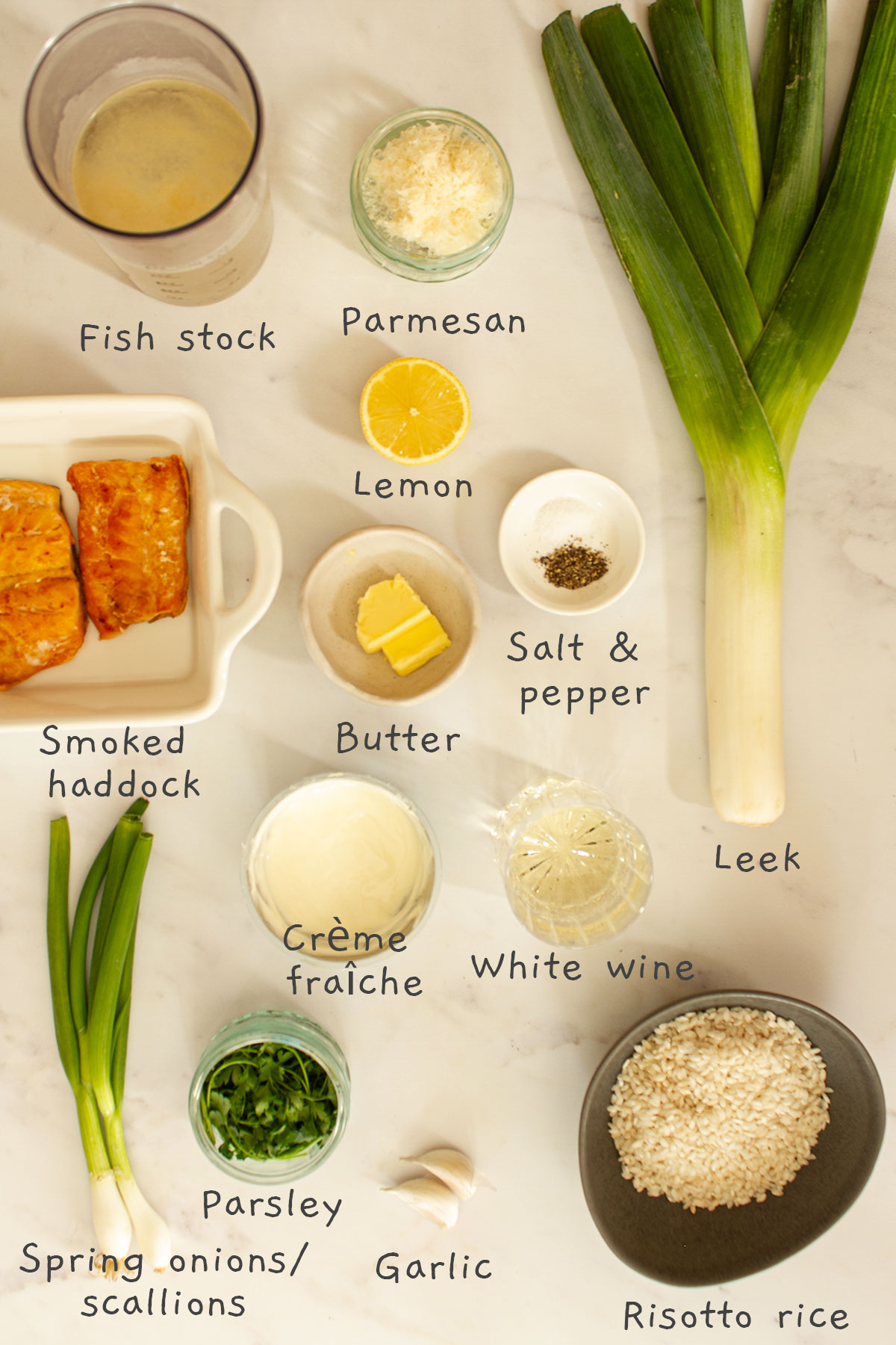 All ingredients laid out on a white background.