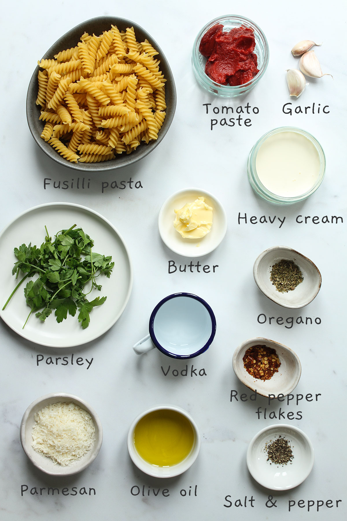 Ingredients laid out on a white background.