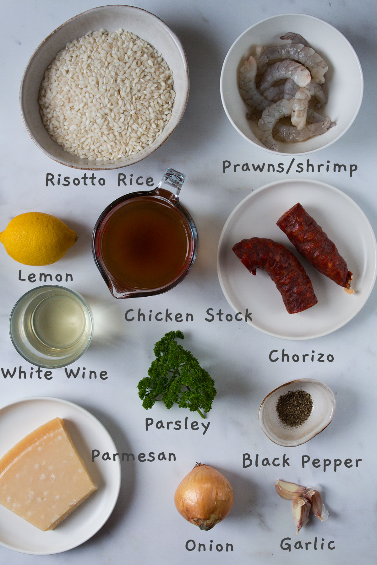 All ingredients laid out on a white background.