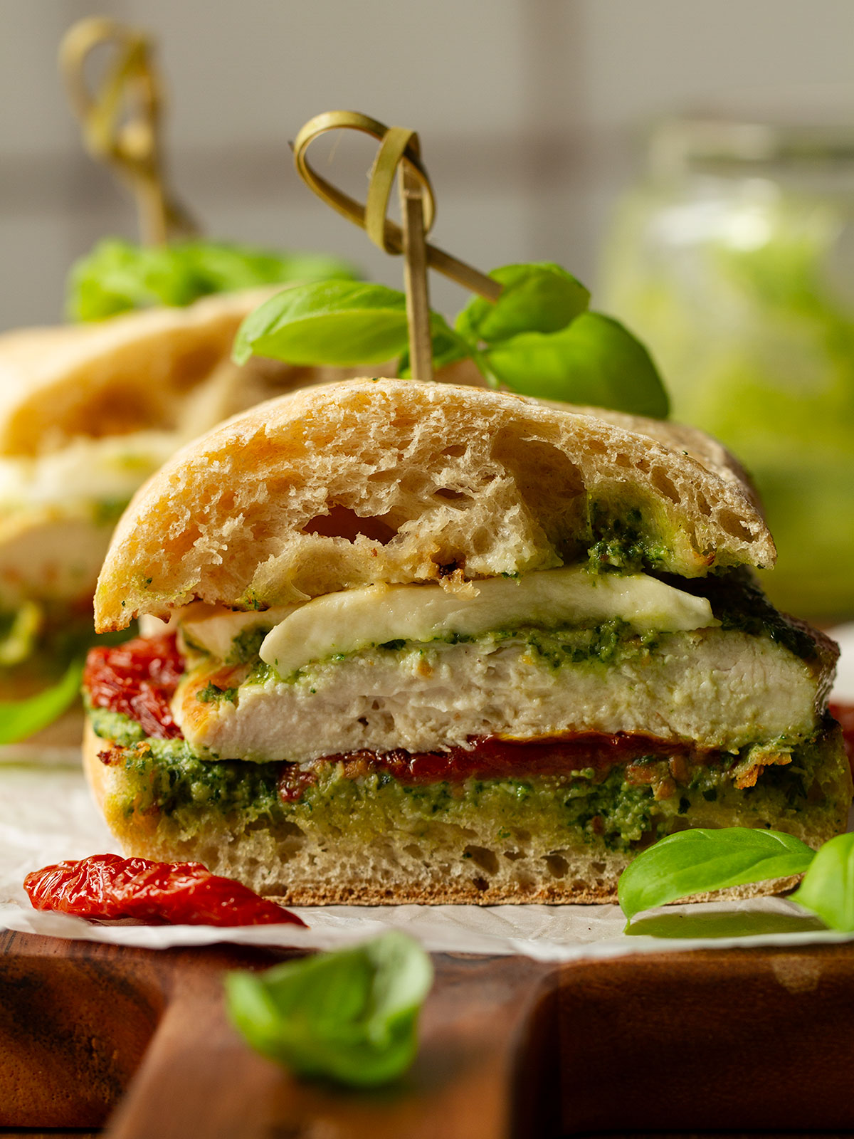 Chicken Ciabatta Sandwich with Creamy Pesto Knife and Soul