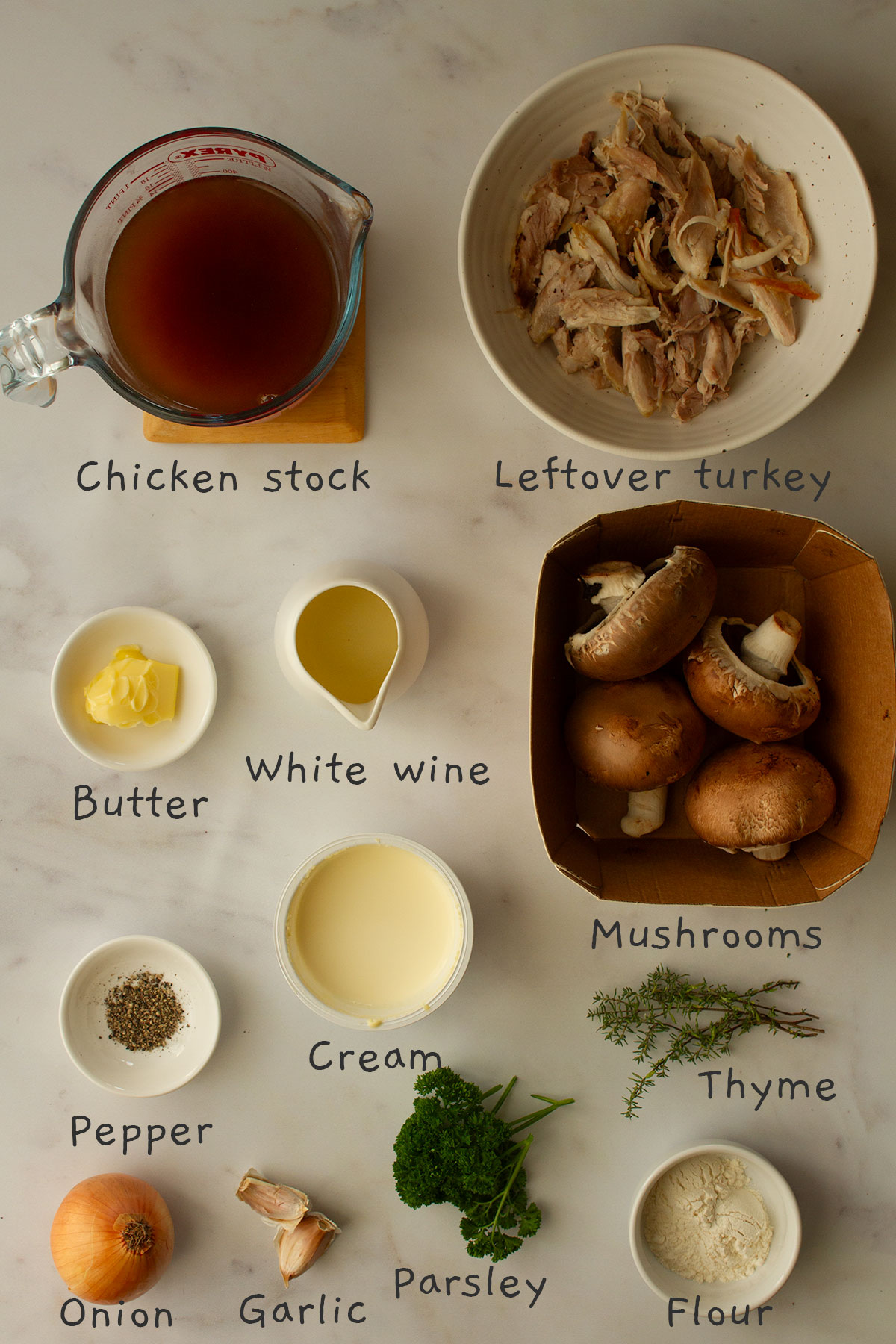 All ingredients laid out on a white background