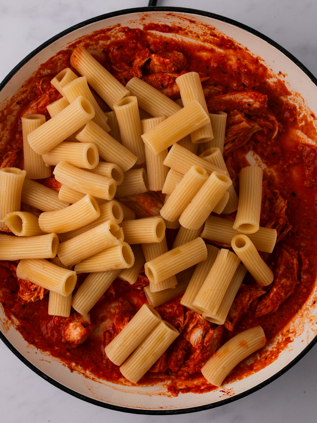 Step 3 with addition of the drained pasta.